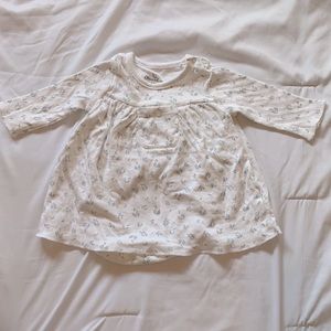 Oliver & Rain, White floral print pointelle long sleeve dress, Size 6 months